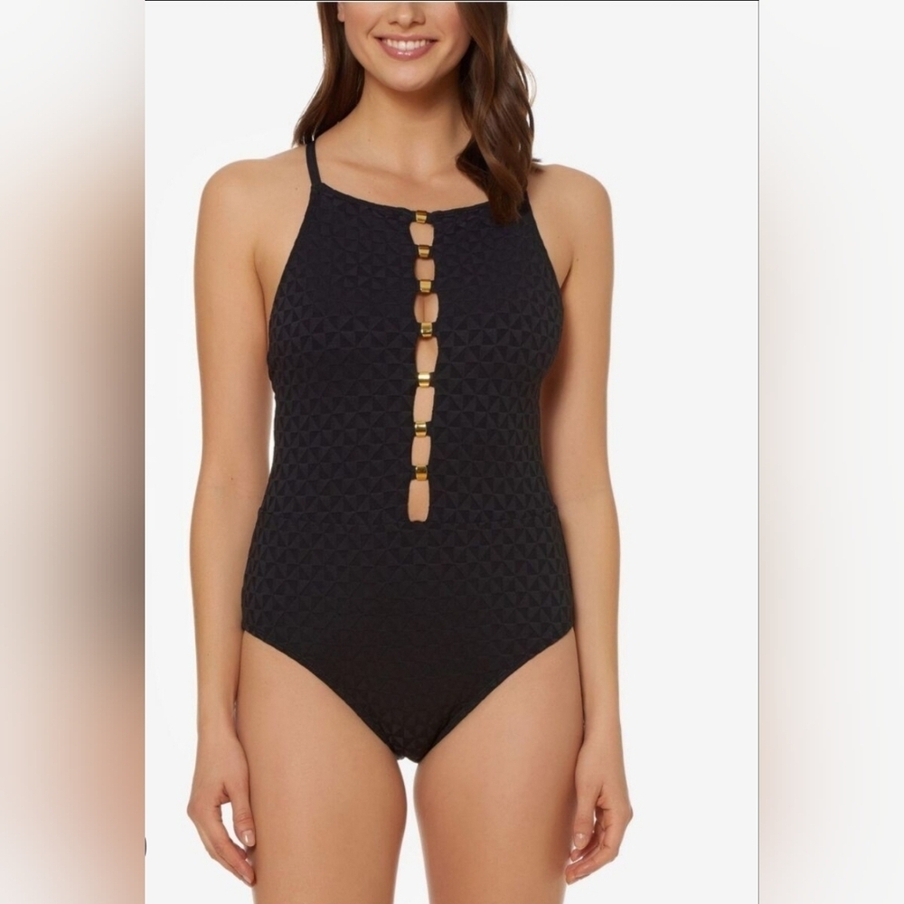 Bleu Rod Beattie Swimsuit Sz 12 Off the Grid High Neck Black